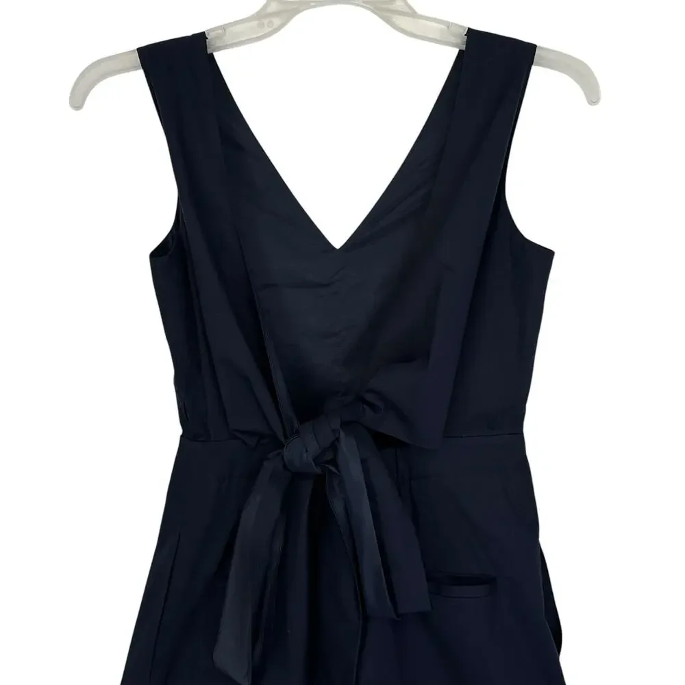 J. Crew Wrap-Tie Jumpsuit in Stretch Poplin Navy Blue H7683 Size 2